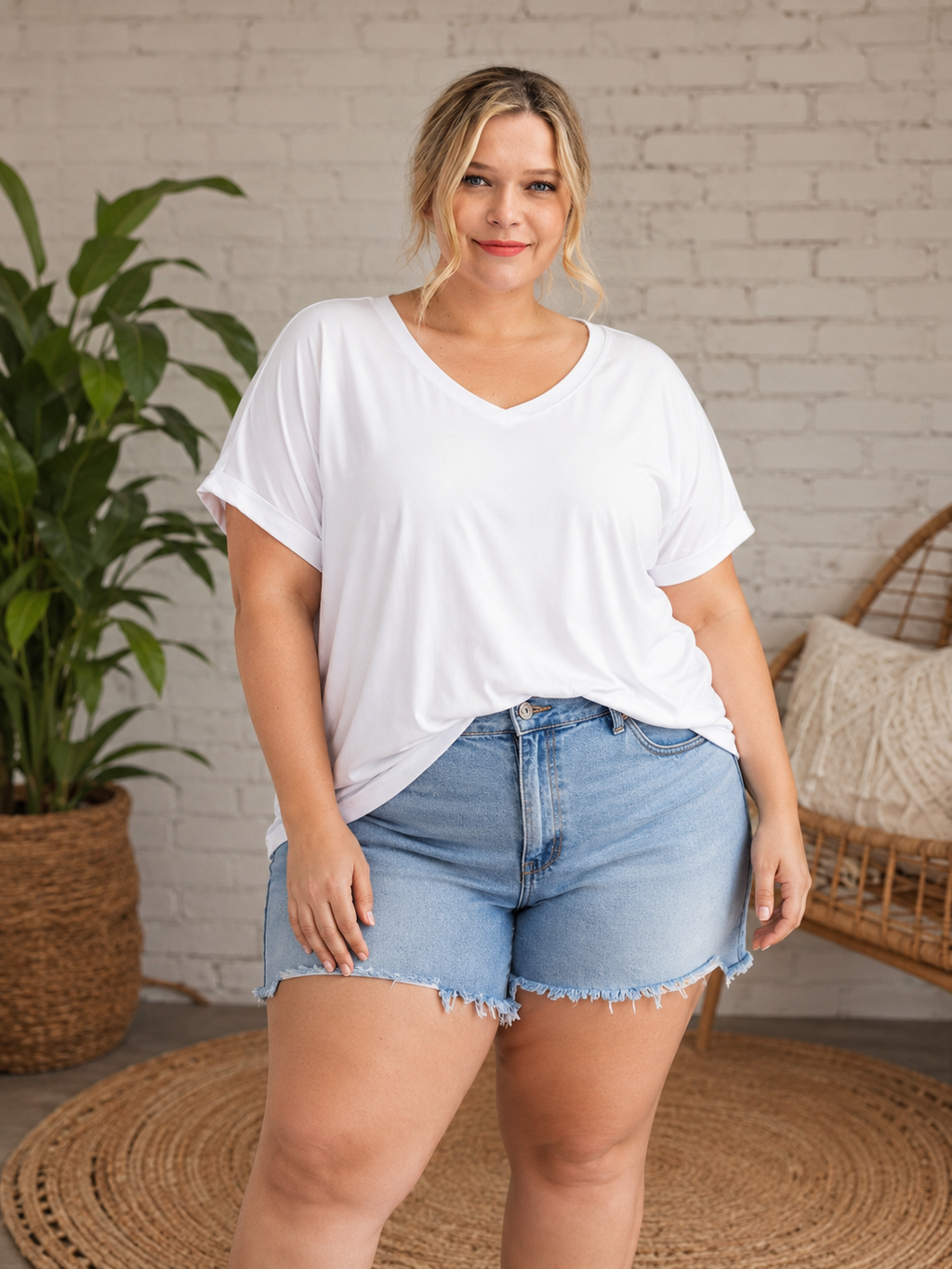 PLUS SIZE V NECK SHORT SLEEVE TOP