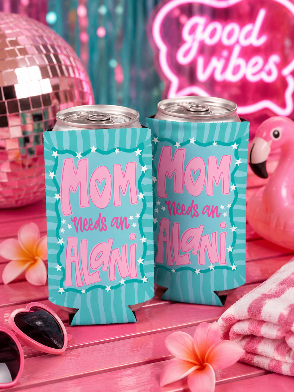 SLIM Mom needs a Alani turquoise and pink koozies