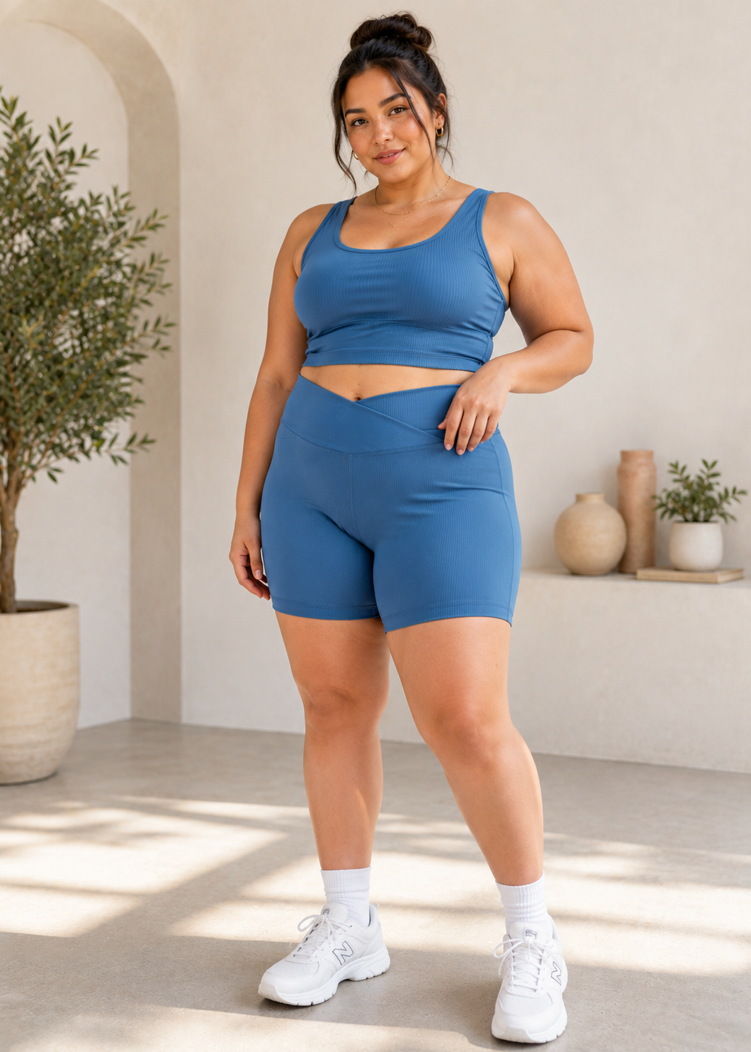 PLUS SIZE NYLON RIB V WAIST BIKER PANTS