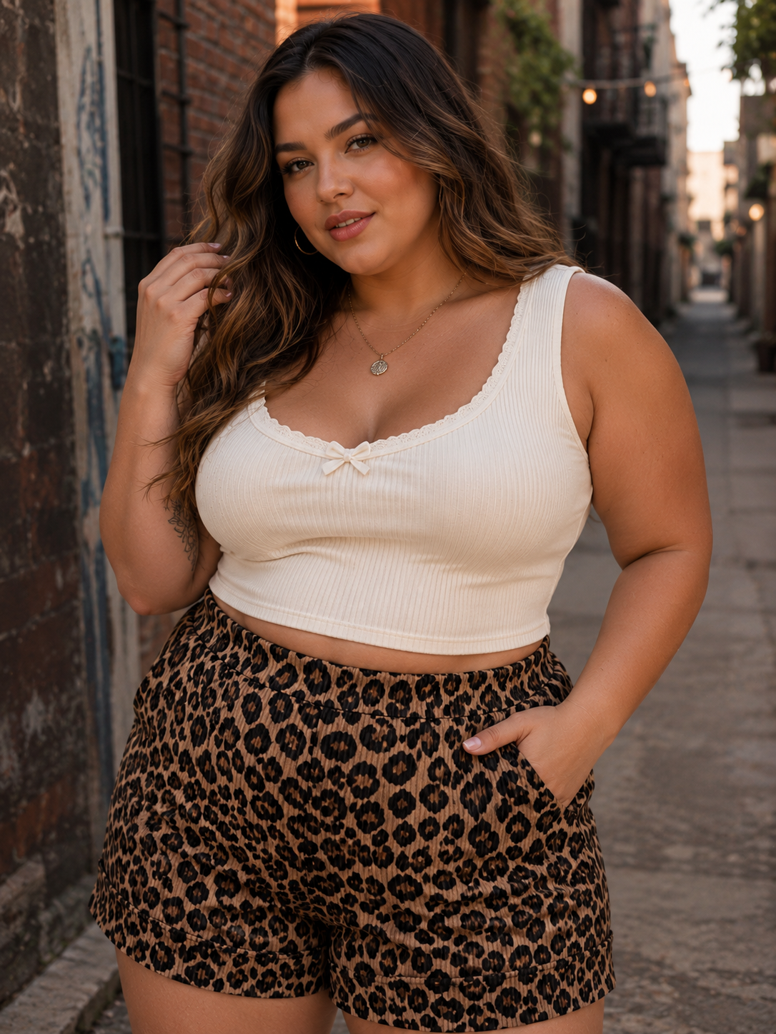 PLUS Ribbed Animal Print Shorts
