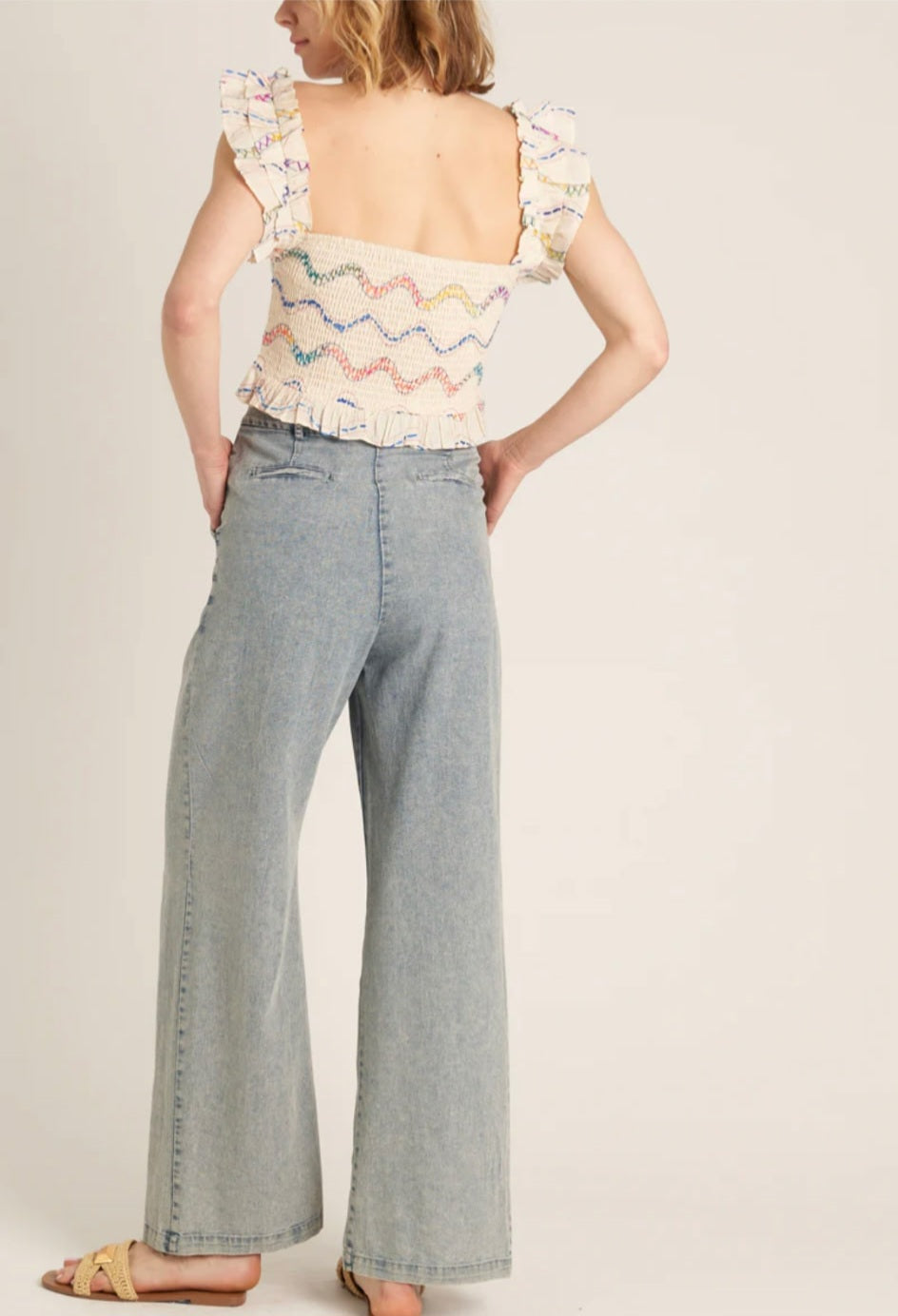 Pleated Wide Leg Denim