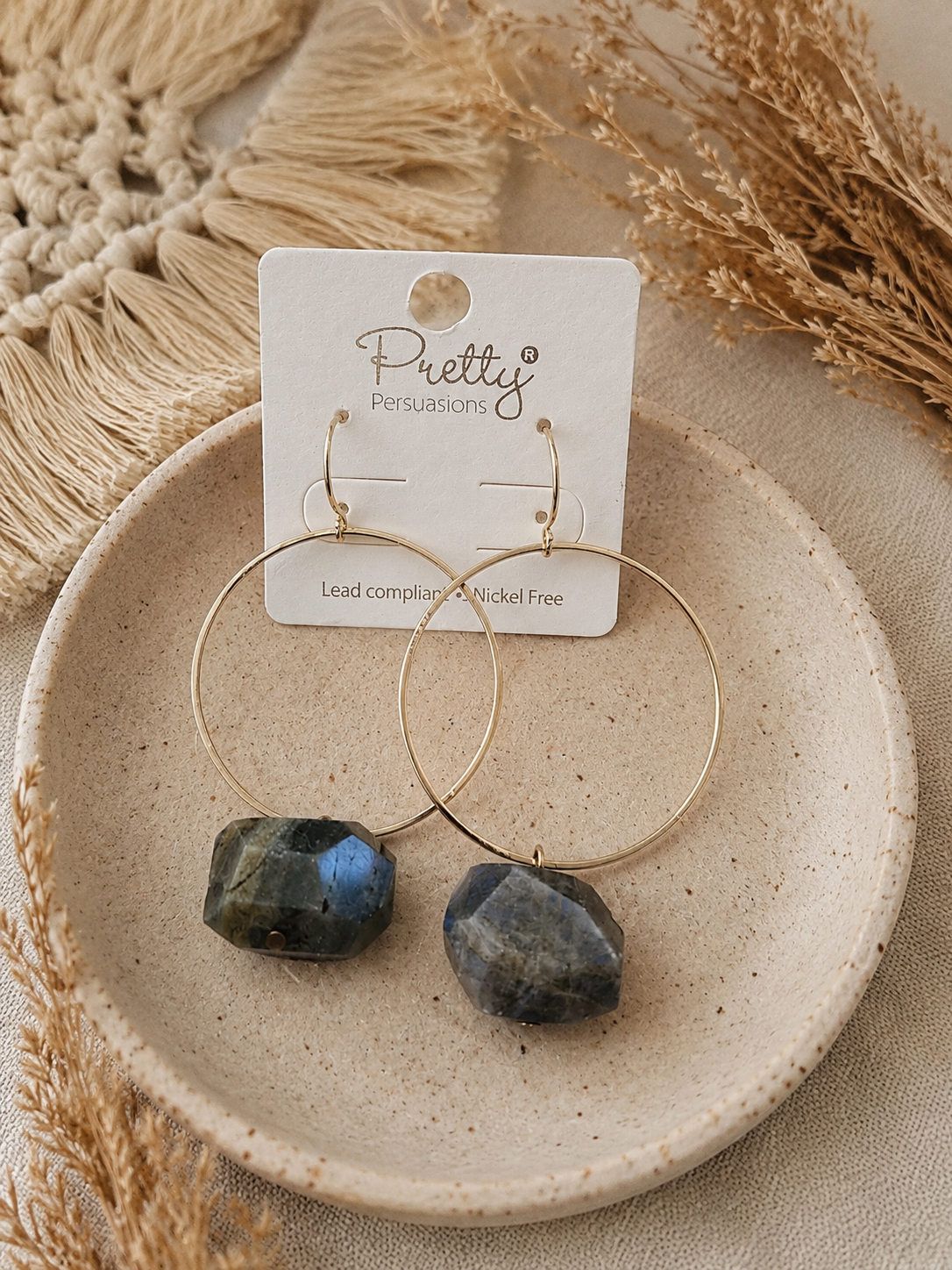 Dark stone dangle earring
