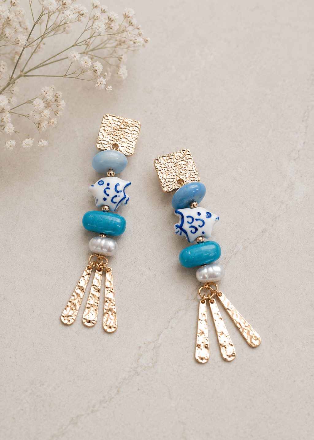 COASTAL CHARM PORCELAIN FISH DROP EARRINGS