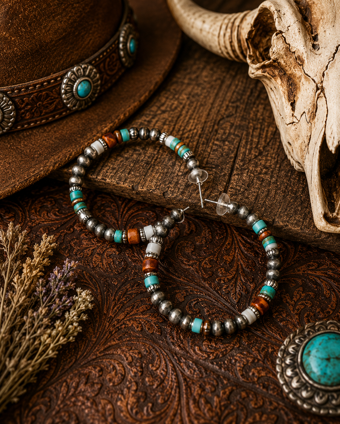 Navajo Style Pearl with Bead Hoop Earrings
