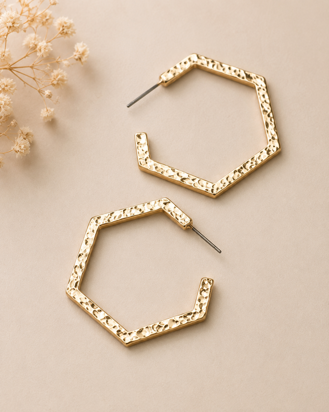 HAMMERED HEXAHON HOOP EARRINGS