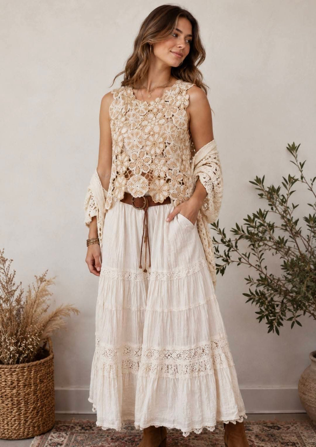 Floral Lace Crochet Sleeveless Top