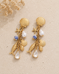 Pearl Shell Fish Cluster Charm Drop Earrings