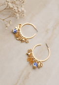 BLUE CERAMIC PORCELAIN MULTI CHARM HOOP EARRINGS