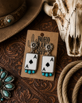 Ace of Spades Stone Stud Dangle Earrings