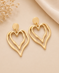Double Layer Gold-Tone Heart Drop Earrings