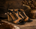 Rodeo Rose Handtooled Leather Heels in Natural Brown