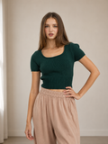 Scoop Neck Short Sleeve Knit Top