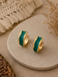 Gold & Green swirl small hoop earrings