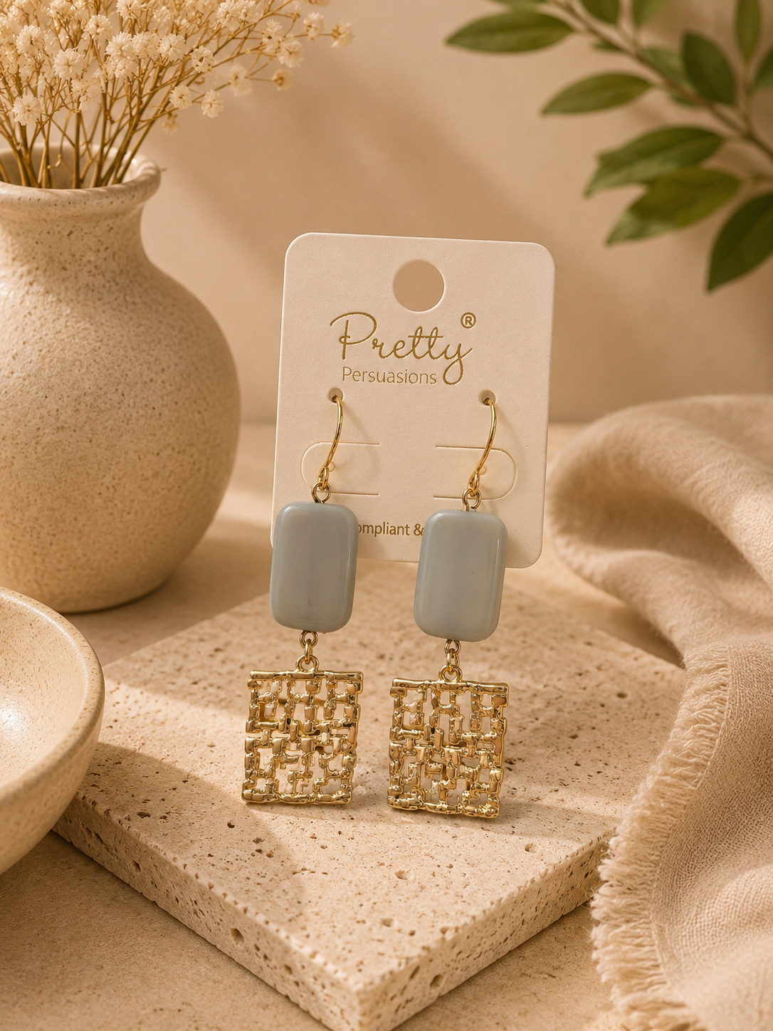 Blue Square Dangle Earrings