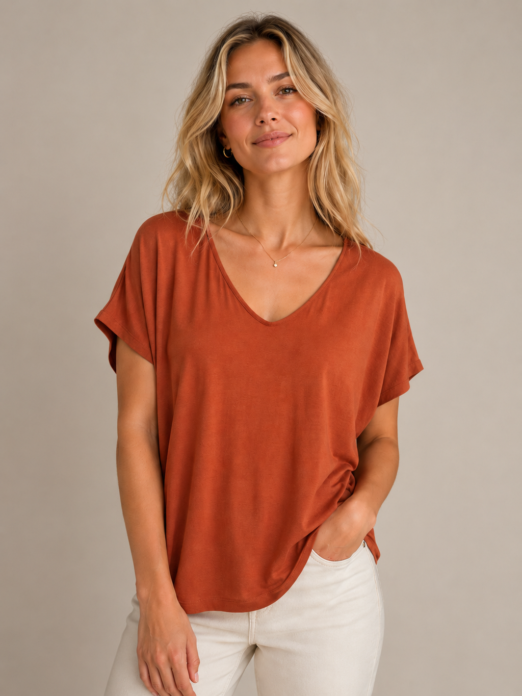 V Neck Dolman Short Sleeve Top