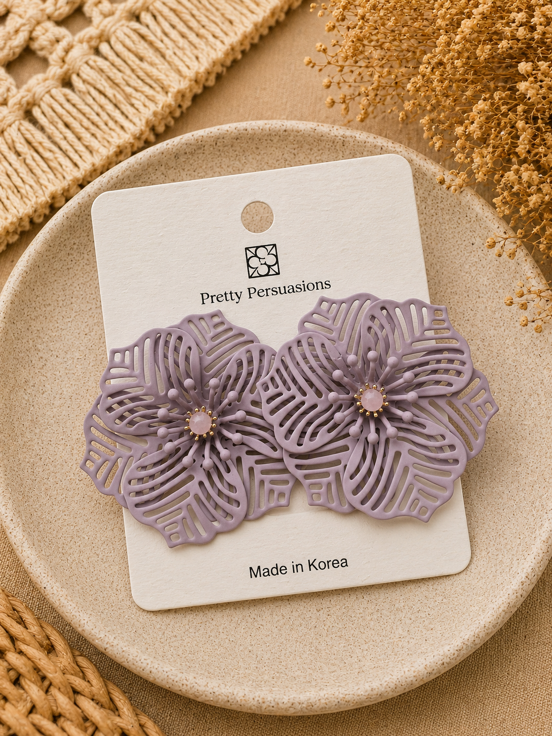 Purple floral earrings