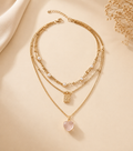 Multi Layered Rhinestone Heart Charm Necklace