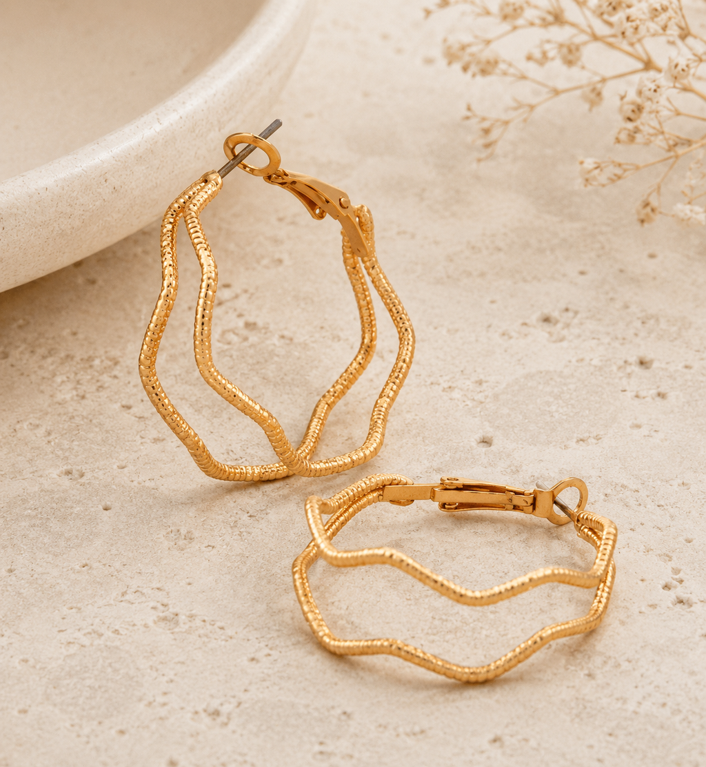 Textured Wavy Gold Hoop Earrings