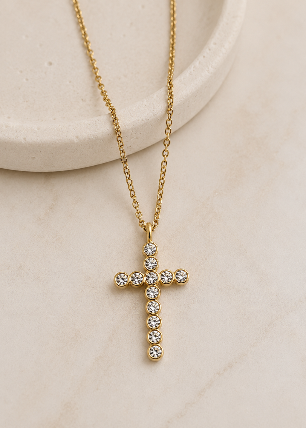 18K STAINLESS STEEL TARNISH FREE CROSS NECKLACE