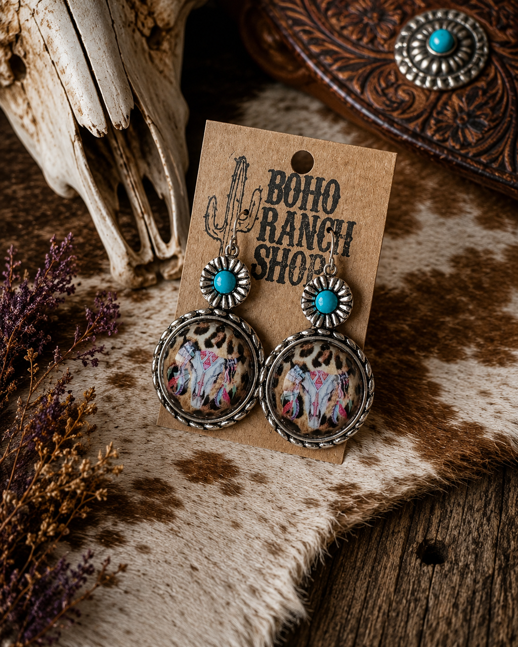 Western Theme Bubble Steer Earrings 
