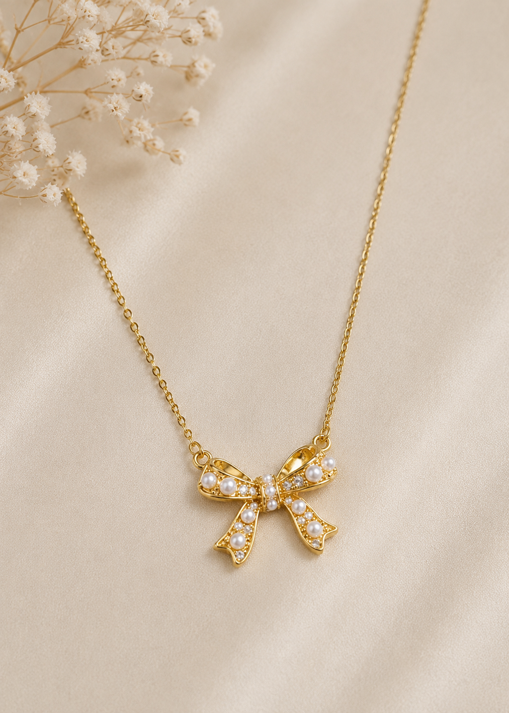 18K STAINLESS STEEL TARNISH FREE BOW NECKLACE