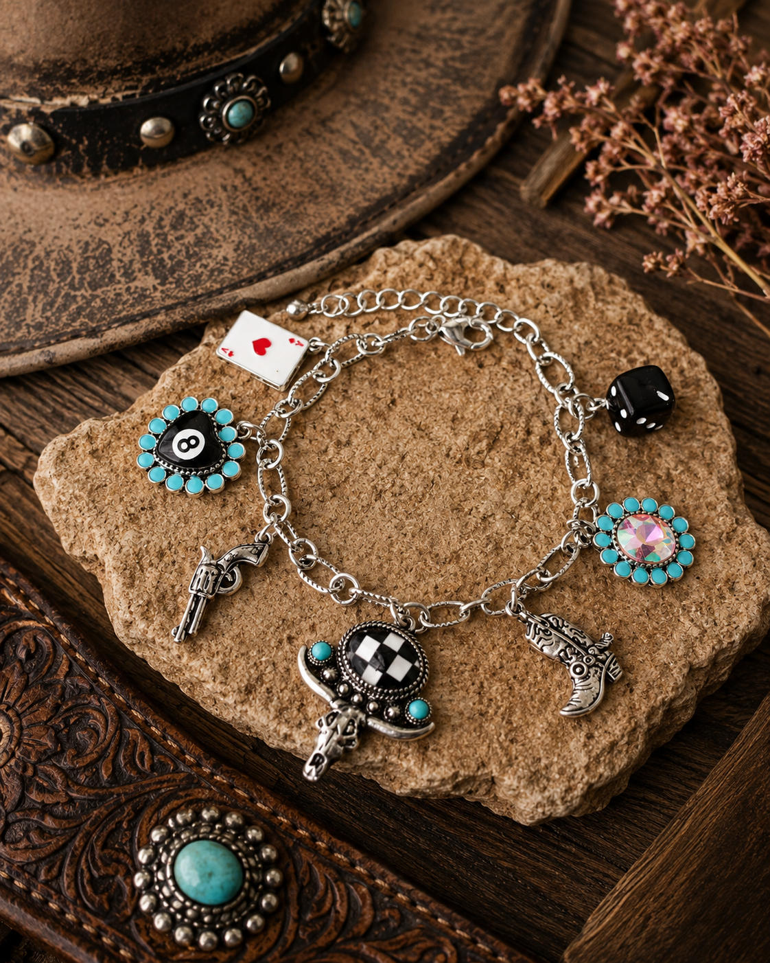 Western Style Multi Charm Chunky Chain Bracelet
